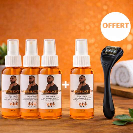 3 ACTIVATEURS DE POUSSE + 1 OFFERT + ROLLER OFFERT - LA CURE DE 3 MOIS POUR UN DEBUT DE BARBE™